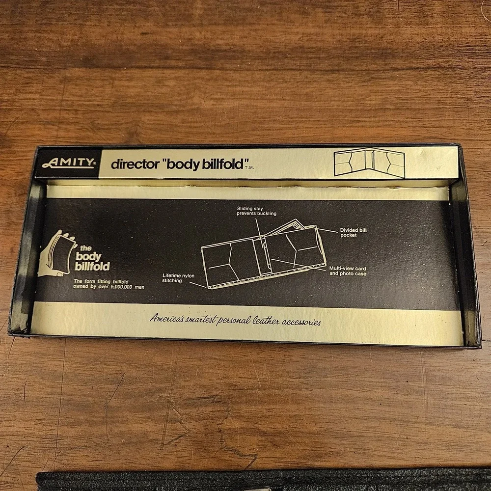 Vintage Amity Director Body Billfold Black Leather‎ Cowhide Split New In Package